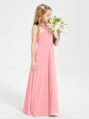 Grecian Neckline Long Dresses for Junior Bridesmaids Flamingo
