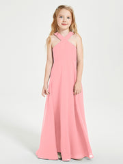 Grecian Neckline Long Dresses for Junior Bridesmaids Flamingo