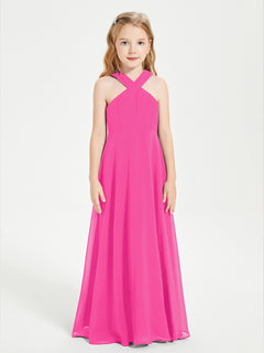 Grecian Neckline Long Dresses for Junior Bridesmaids Fuchsia