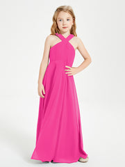 Grecian Neckline Long Dresses for Junior Bridesmaids Fuchsia