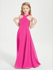Grecian Neckline Long Dresses for Junior Bridesmaids Fuchsia