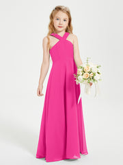Grecian Neckline Long Dresses for Junior Bridesmaids Fuchsia