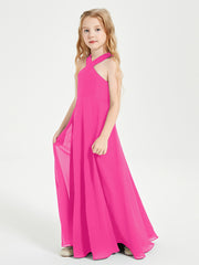 Grecian Neckline Long Dresses for Junior Bridesmaids Fuchsia