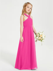 Grecian Neckline Long Dresses for Junior Bridesmaids Fuchsia