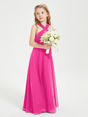 Grecian Neckline Long Dresses for Junior Bridesmaids Fuchsia