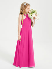 Grecian Neckline Long Dresses for Junior Bridesmaids Fuchsia