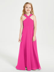 Grecian Neckline Long Dresses for Junior Bridesmaids Fuchsia