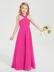 Grecian Neckline Long Dresses for Junior Bridesmaids Fuchsia