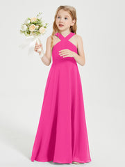 Grecian Neckline Long Dresses for Junior Bridesmaids Fuchsia