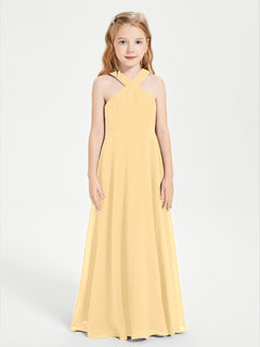 Grecian Neckline Long Dresses for Junior Bridesmaids Gold