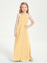 Grecian Neckline Long Dresses for Junior Bridesmaids Gold