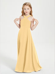 Grecian Neckline Long Dresses for Junior Bridesmaids Gold