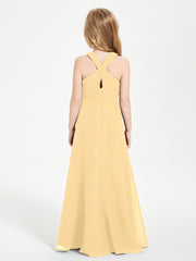 Grecian Neckline Long Dresses for Junior Bridesmaids Gold