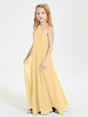 Grecian Neckline Long Dresses for Junior Bridesmaids Gold