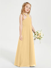Grecian Neckline Long Dresses for Junior Bridesmaids Gold