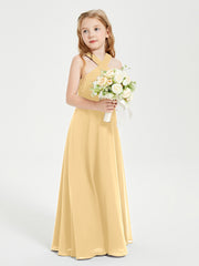 Grecian Neckline Long Dresses for Junior Bridesmaids Gold