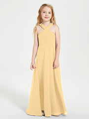 Grecian Neckline Long Dresses for Junior Bridesmaids Gold