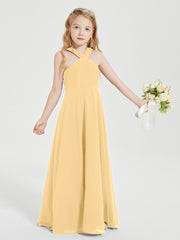 Grecian Neckline Long Dresses for Junior Bridesmaids Gold