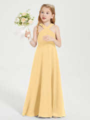 Grecian Neckline Long Dresses for Junior Bridesmaids Gold