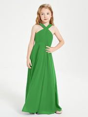 Grecian Neckline Long Dresses for Junior Bridesmaids Green