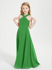 Grecian Neckline Long Dresses for Junior Bridesmaids Green