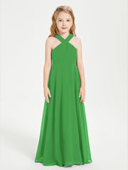 Grecian Neckline Long Dresses for Junior Bridesmaids Green
