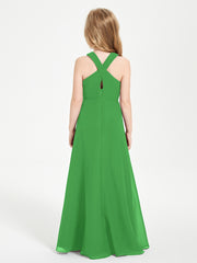 Grecian Neckline Long Dresses for Junior Bridesmaids Green