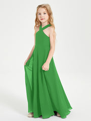 Grecian Neckline Long Dresses for Junior Bridesmaids Green