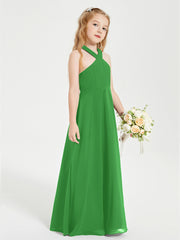 Grecian Neckline Long Dresses for Junior Bridesmaids Green