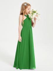 Grecian Neckline Long Dresses for Junior Bridesmaids Green