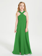 Grecian Neckline Long Dresses for Junior Bridesmaids Green