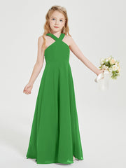 Grecian Neckline Long Dresses for Junior Bridesmaids Green