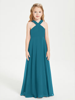 Grecian Neckline Long Dresses for Junior Bridesmaids Ink Blue