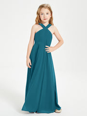 Grecian Neckline Long Dresses for Junior Bridesmaids Ink Blue