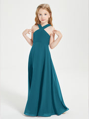 Grecian Neckline Long Dresses for Junior Bridesmaids Ink Blue