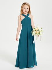 Grecian Neckline Long Dresses for Junior Bridesmaids Ink Blue
