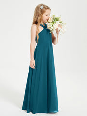 Grecian Neckline Long Dresses for Junior Bridesmaids Ink Blue