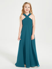 Grecian Neckline Long Dresses for Junior Bridesmaids Ink Blue
