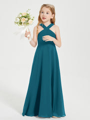 Grecian Neckline Long Dresses for Junior Bridesmaids Ink Blue