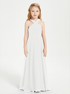 Grecian Neckline Long Dresses for Junior Bridesmaids Ivory