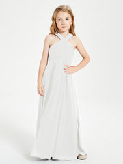 Grecian Neckline Long Dresses for Junior Bridesmaids Ivory