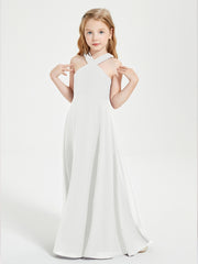 Grecian Neckline Long Dresses for Junior Bridesmaids Ivory
