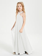 Grecian Neckline Long Dresses for Junior Bridesmaids Ivory