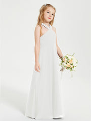 Grecian Neckline Long Dresses for Junior Bridesmaids Ivory