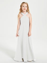 Grecian Neckline Long Dresses for Junior Bridesmaids Ivory