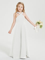 Grecian Neckline Long Dresses for Junior Bridesmaids Ivory
