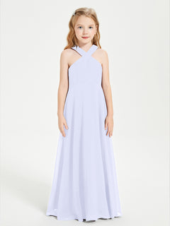 Grecian Neckline Long Dresses for Junior Bridesmaids Lavender