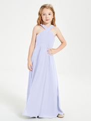 Grecian Neckline Long Dresses for Junior Bridesmaids Lavender
