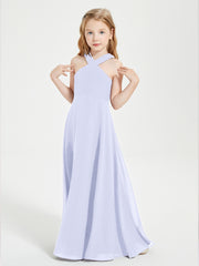 Grecian Neckline Long Dresses for Junior Bridesmaids Lavender