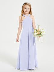 Grecian Neckline Long Dresses for Junior Bridesmaids Lavender